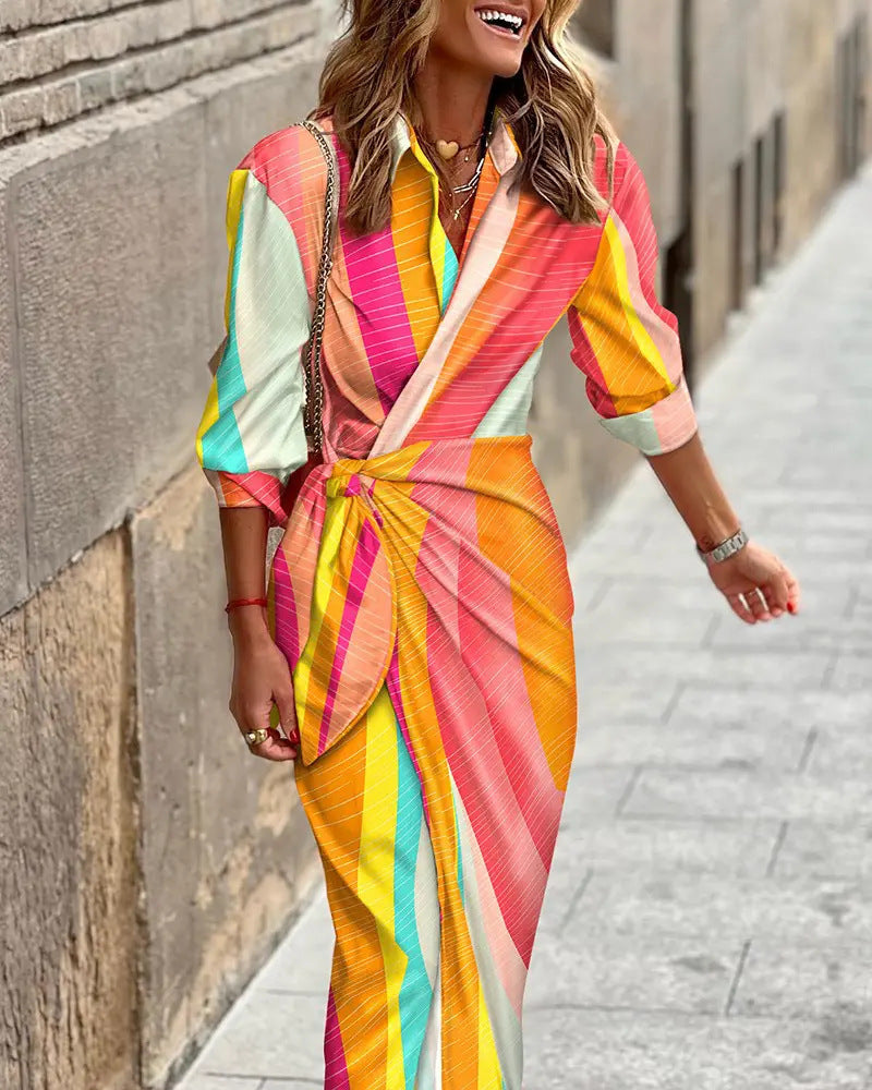 Elegant Floral Shirt Midi Dress