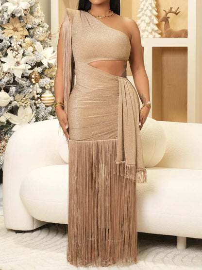 Asymmetrical One-Shoulder Fringed Dress