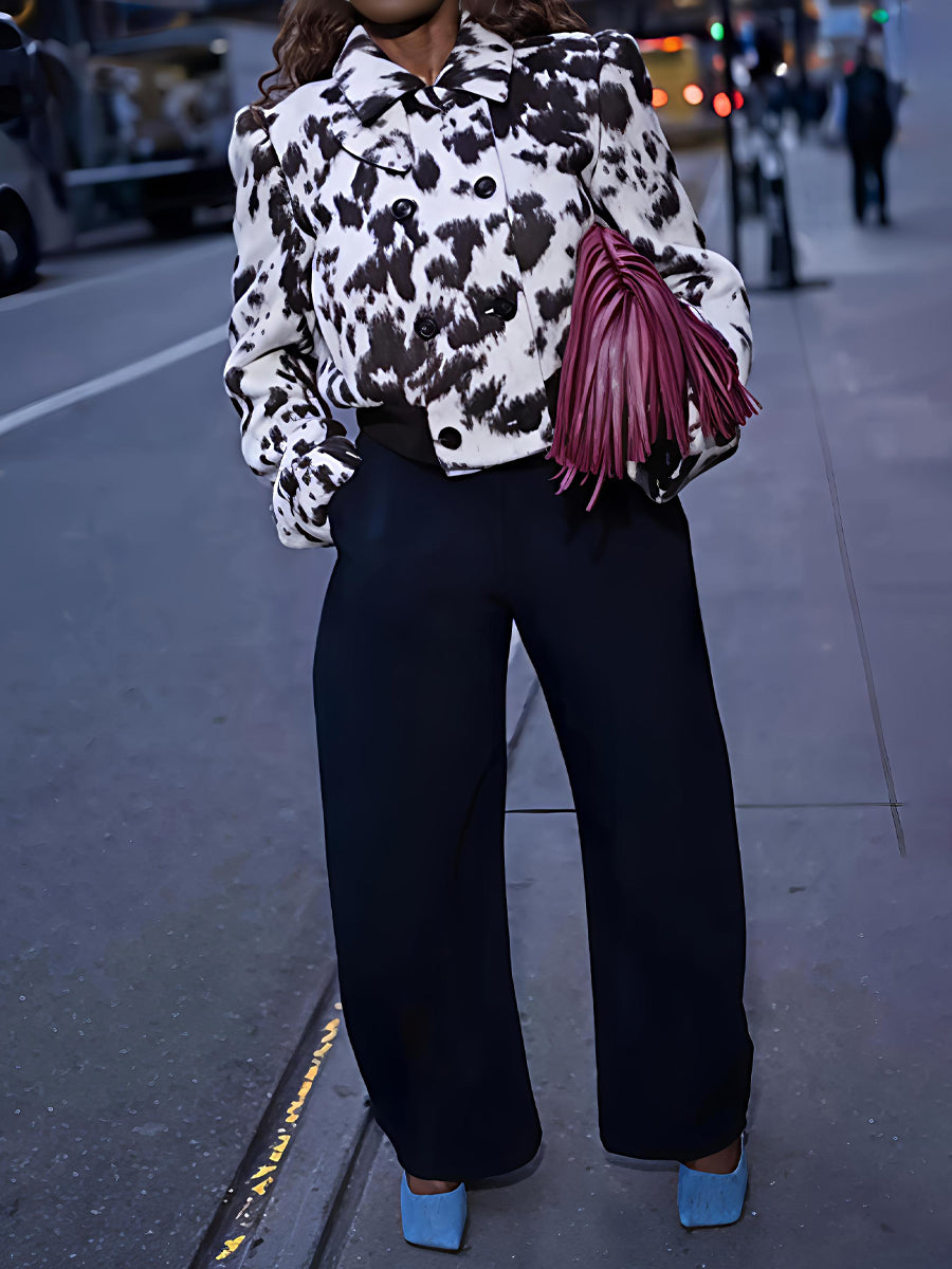 Cow-print Double-breasted Jacket