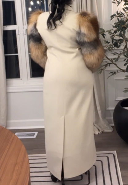 Plush-Sleeve Leather Coat