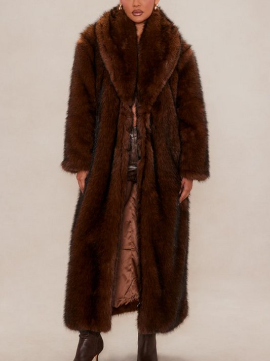 Chocolate Faux Fur Long Coat ( Freed Shipping )
