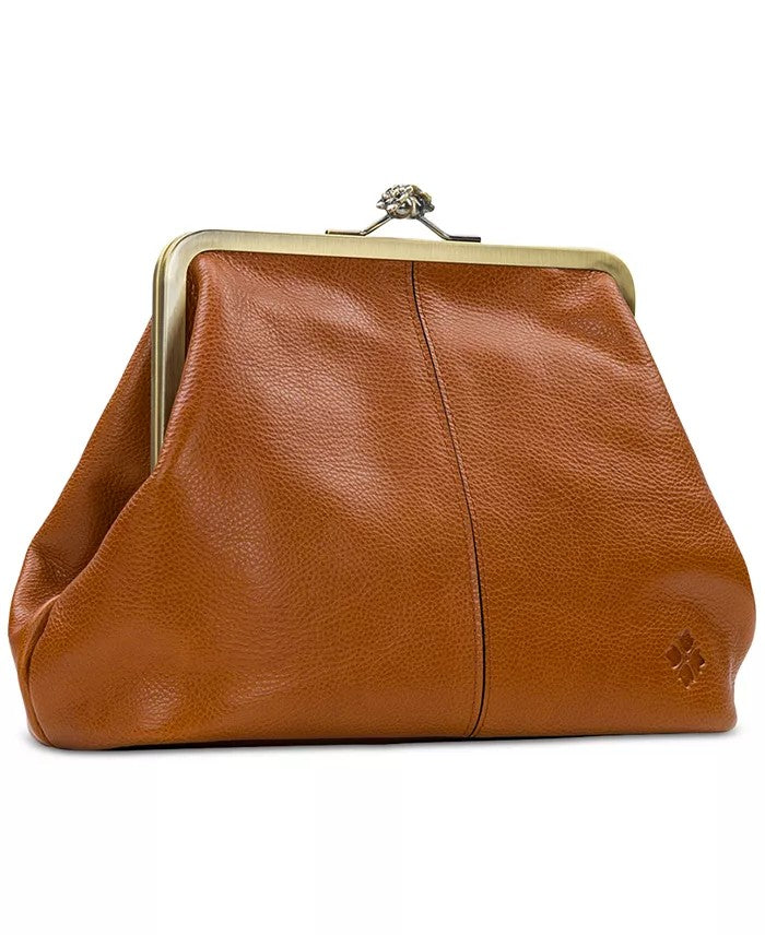 Classic Kiss-lock Closure Adorned Leather Bag
