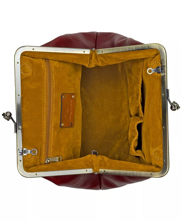 Classic Kiss-lock Closure Adorned Leather Bag