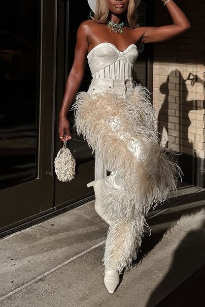 Straight Leg Jeans With Lots Of Feather Fringe