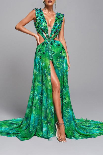 Printed Embellished Maxi Dress