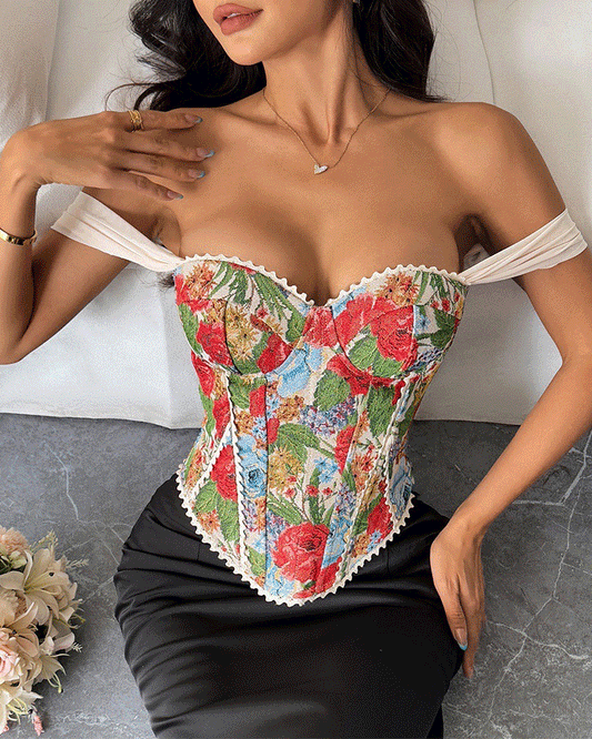 Vintage French Jacquard Palace Style Wrap Corset