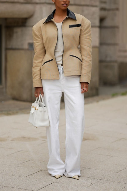 Khaki Tight Waist Profile Short Jacket