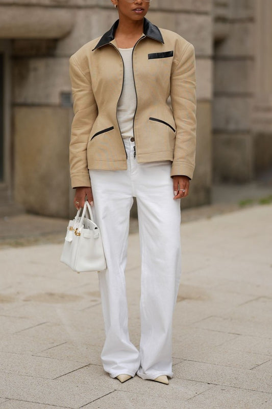 Khaki Tight Waist Profile Short Jacket