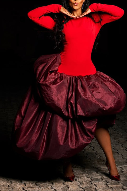 Double-layer puffy long-sleeved dress