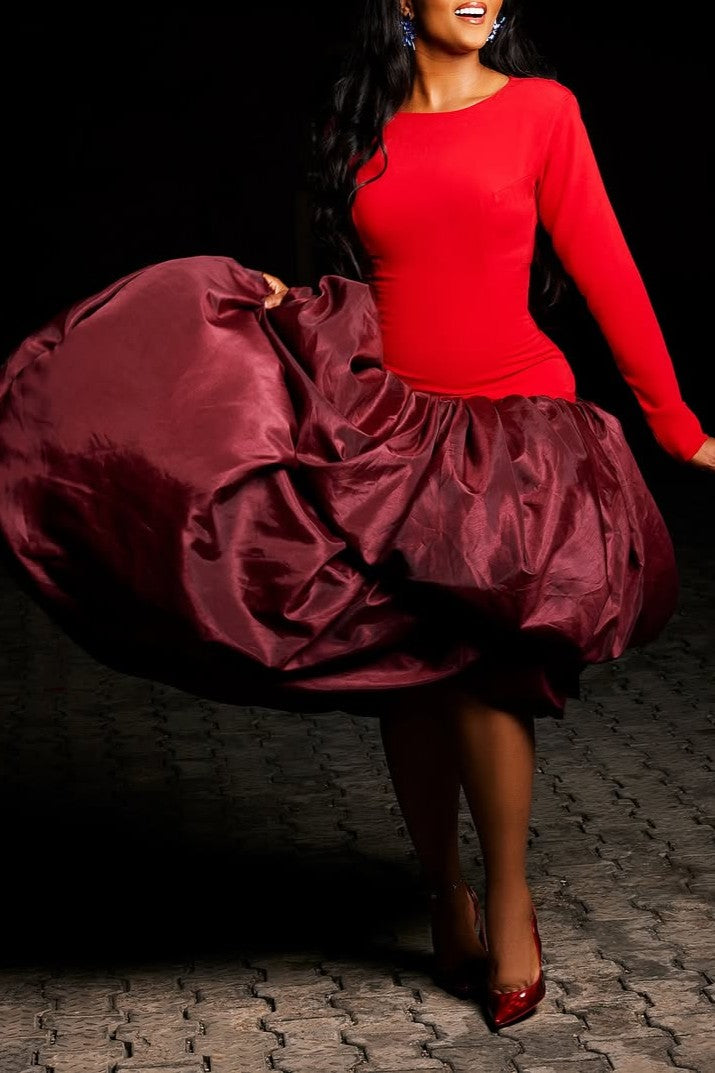Double-layer puffy long-sleeved dress