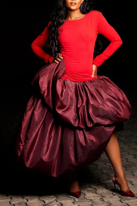 Double-layer puffy long-sleeved dress