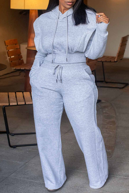 Cozy hooded sweatshirt and wide leg pants Set