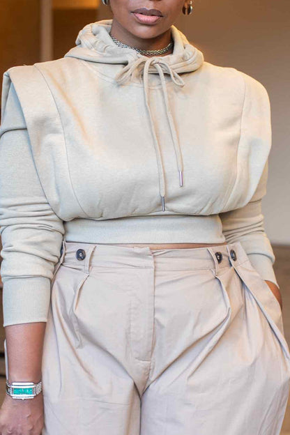 Cozy hooded sweatshirt and wide leg pants Set