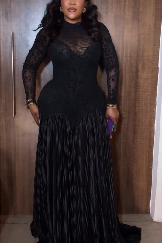 Sheer Print Pleated Dress