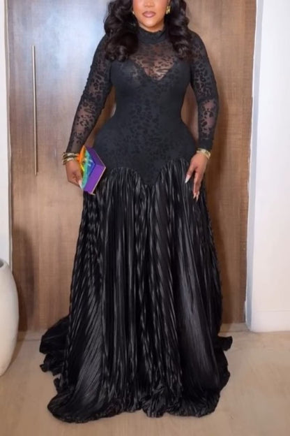 Sheer Print Pleated Dress