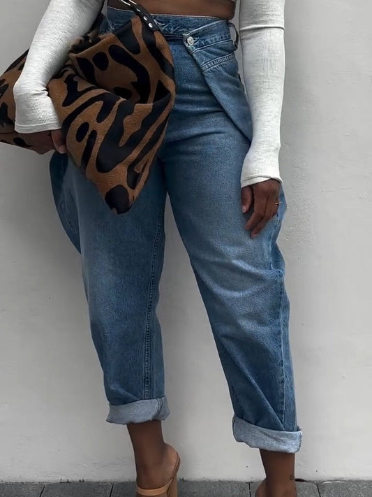 Women's blue double-button jeans