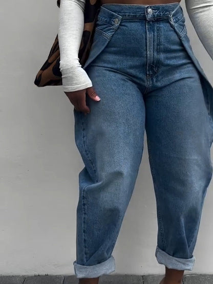 Women's blue double-button jeans
