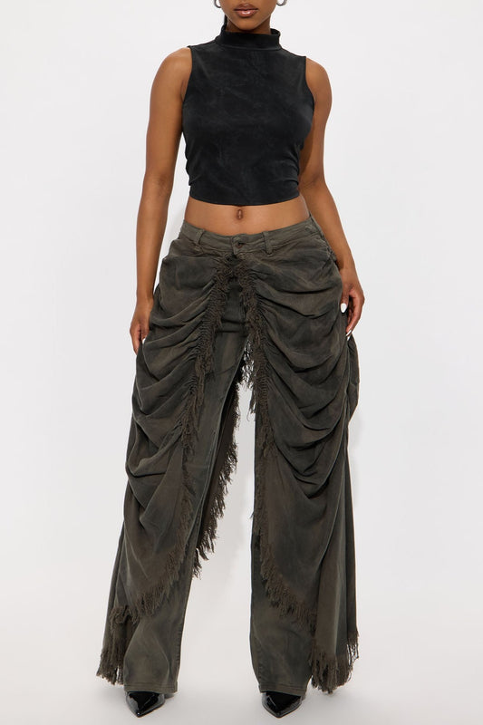 Olive skirt overlay straight leg jeans