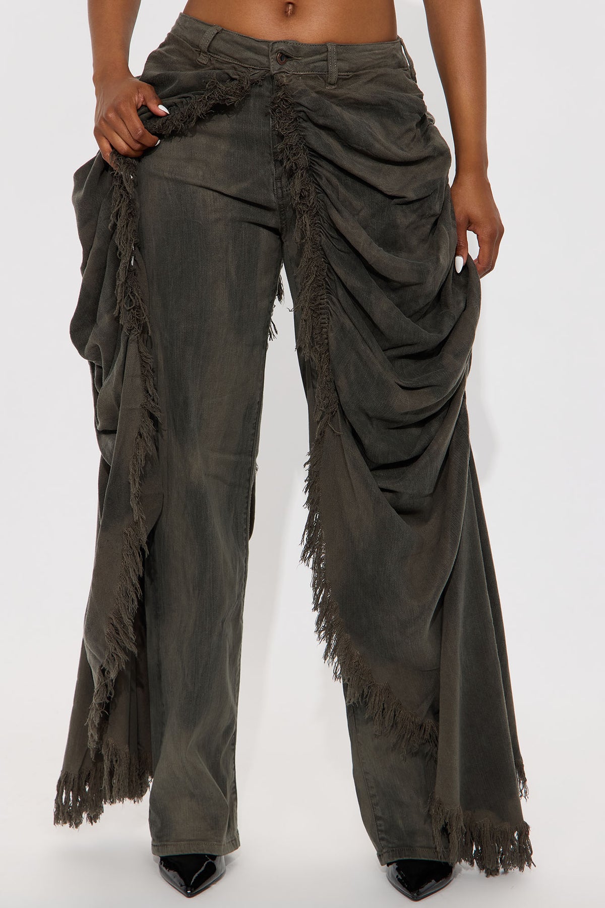 Olive skirt overlay straight leg jeans