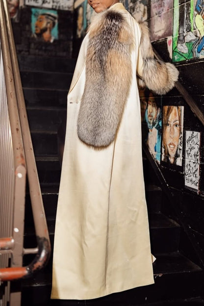 Plush-Sleeve Leather Coat