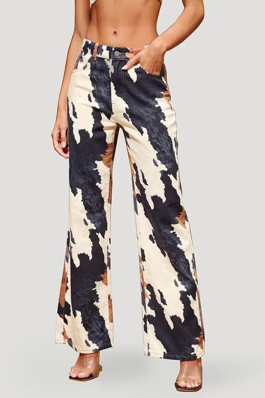 Multi Color Print Straight Leg Jeans