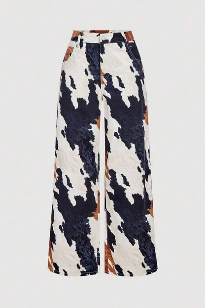 Multi Color Print Straight Leg Jeans