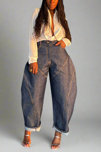 High-rise barrel-cut jeans