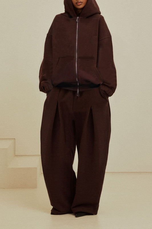 Espresso Loose Hooded Sportswear Set