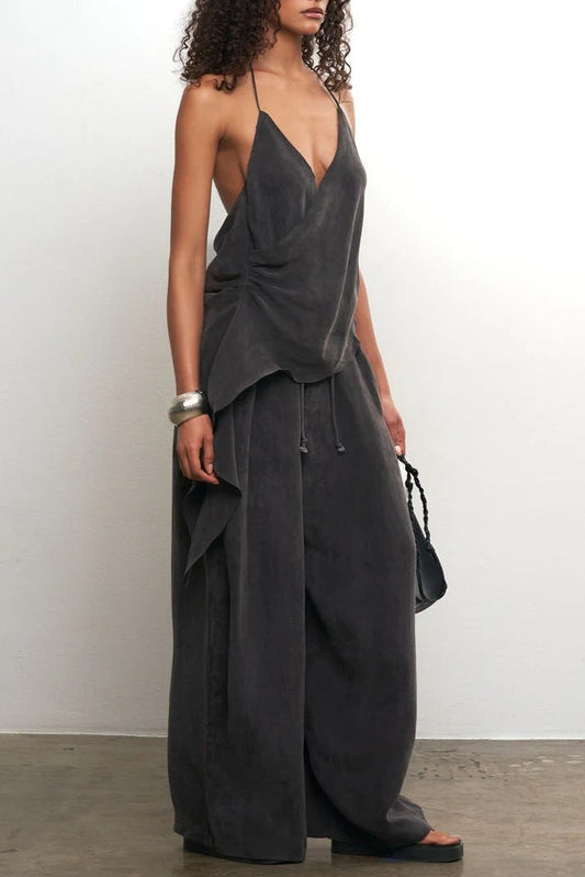 Cupro Draped Set -Top & Wide Leg Pant