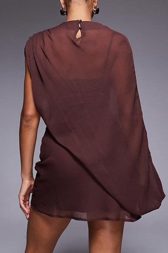 Asymmetric Mini Dress With Cut Out In Chocolate