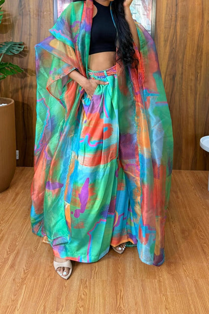 Colorful Oil Painting Silk Two-Piece Set