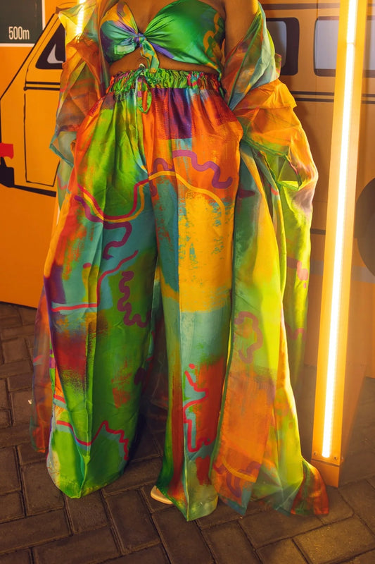 Colorful Oil Painting Silk Two-Piece Set
