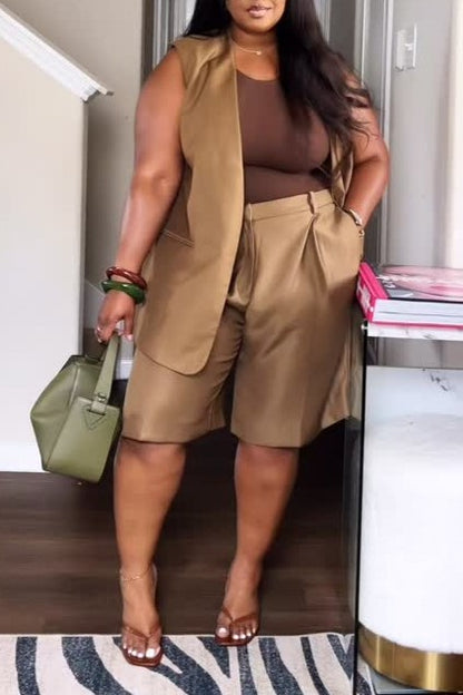 Woven blazer jacket and shorts set