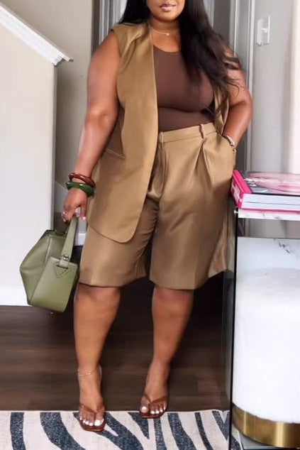 Woven blazer jacket and shorts set
