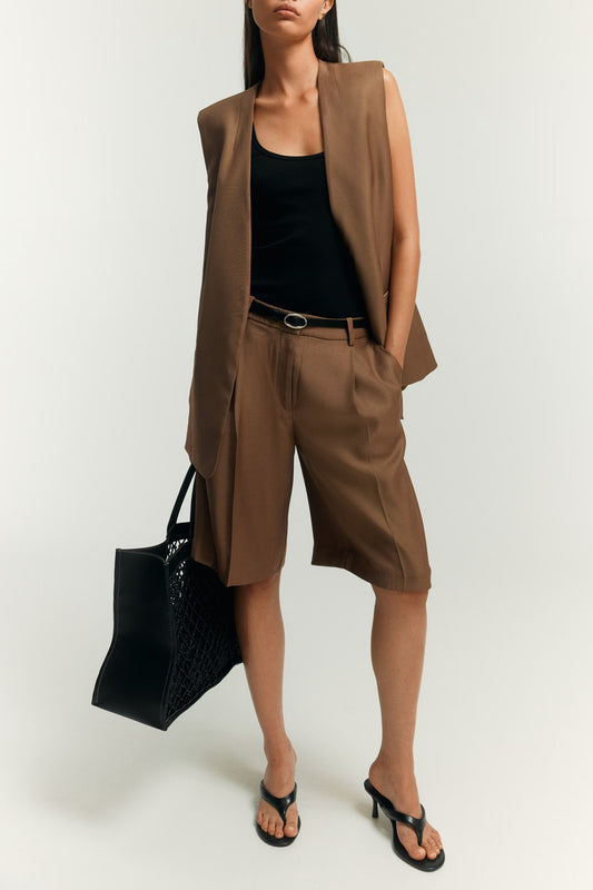 Woven blazer jacket and shorts set