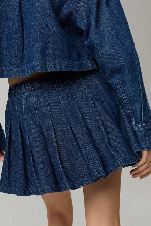 Cropped Button Up Shirt and Mini Skirt Set