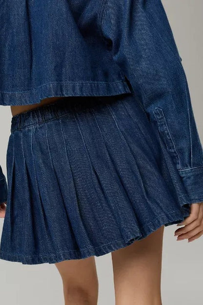 Cropped Button Up Shirt and Mini Skirt Set