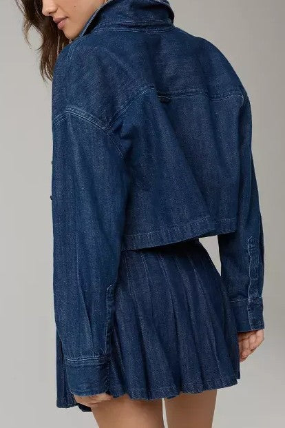 Cropped Button Up Shirt and Mini Skirt Set