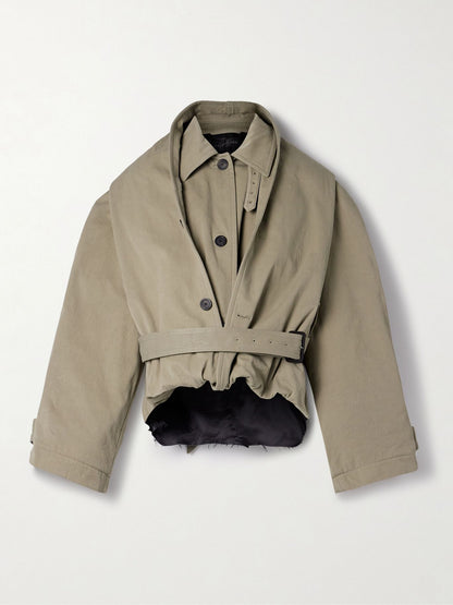 Oversized cropped cotton-gabardine trench coat
