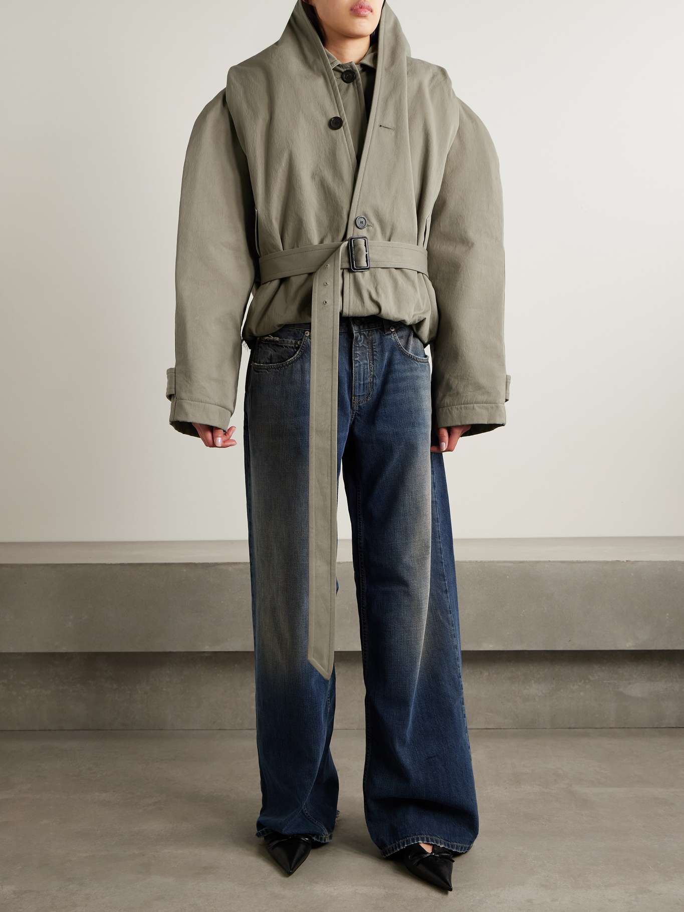 Oversized cropped cotton-gabardine trench coat