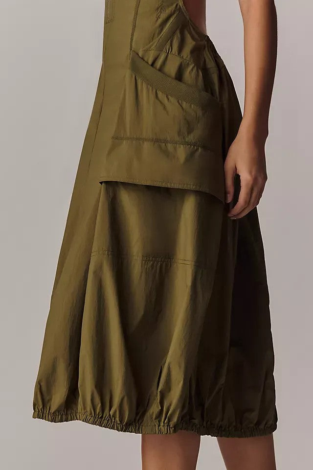 Olive Bubble Hem Midi Dress