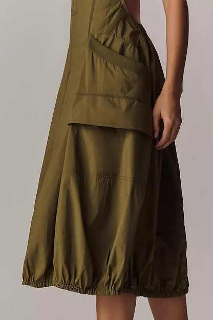 Olive Bubble Hem Midi Dress