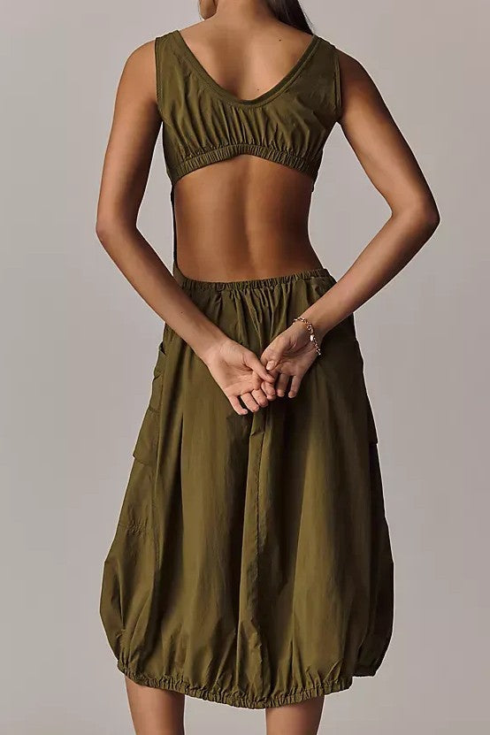 Olive Bubble Hem Midi Dress