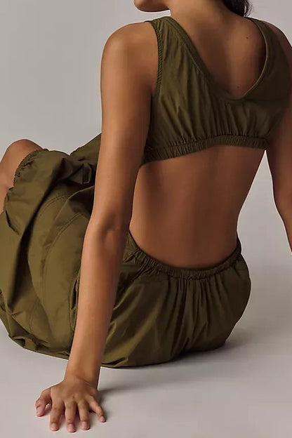 Olive Bubble Hem Midi Dress