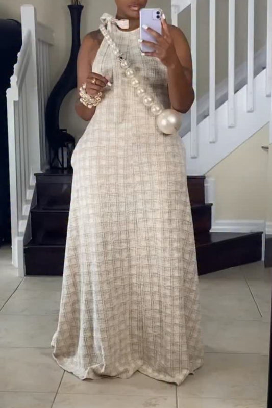 Tweed tie-detail maxi dress