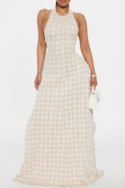 Tweed tie-detail maxi dress