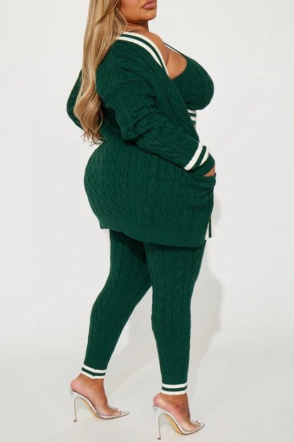 Cable Knit Sweater and Leggings 3-Piece Set