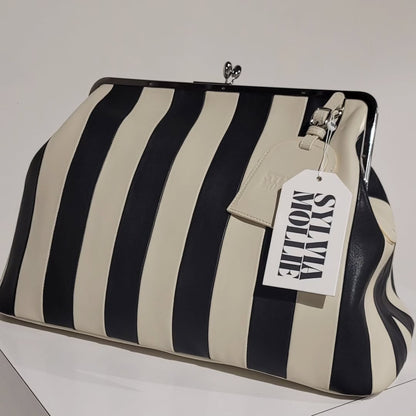 Embossed Premium Leather Kisslock Frame Bag