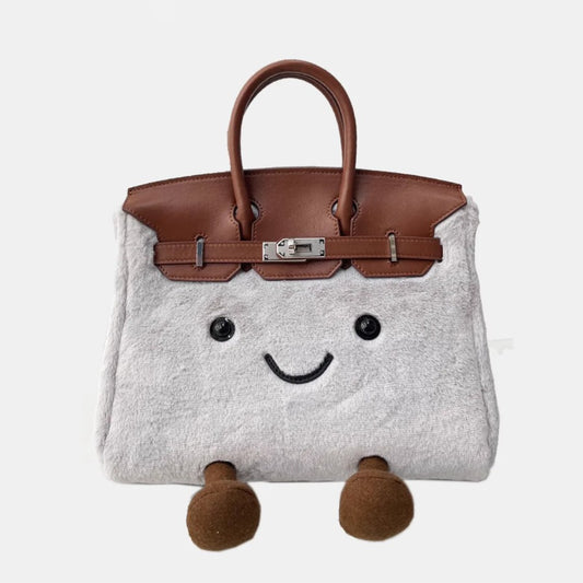 Faux Fur Jelly Cat Tote Bag In Leather