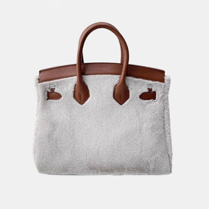 Faux Fur Jelly Cat Tote Bag In Leather